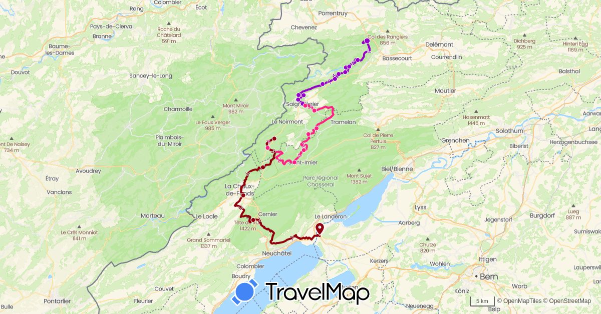 TravelMap itinerary: cycling, vtt étape 1, vtt étape 2, vtt étape 3 in Switzerland (Europe)