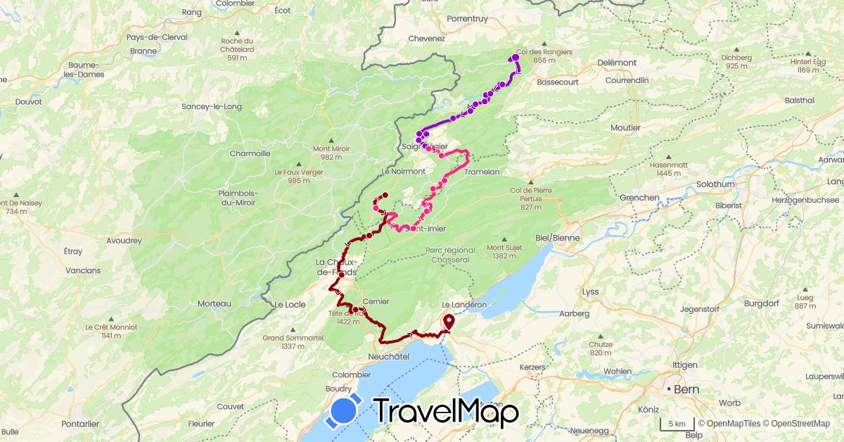 TravelMap itinerary: cycling, vtt étape 1, vtt étape 2, vtt étape 3 in Switzerland (Europe)