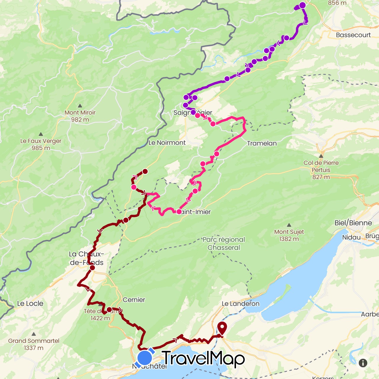 TravelMap itinerary: cycling, vtt étape 1, vtt étape 2, vtt étape 3 in Switzerland (Europe)